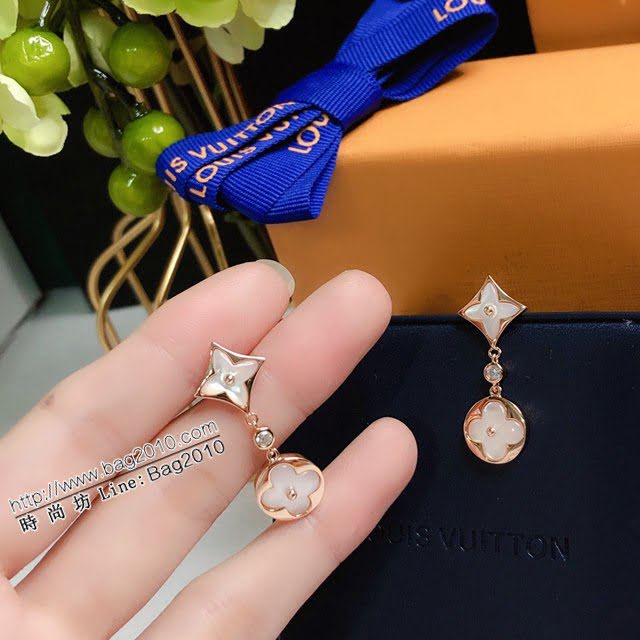 Louis Vuitton純銀飾品 路易威登限定天然白母貝耳環 LV雙花單鑽925純銀耳釘  zglv2200
